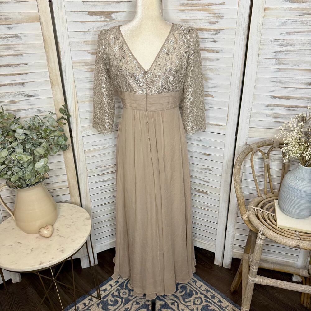 RICKIE FREEMAN TERI JON Women's 10 Lace Bodice Silk Gown Dress Champaign Sparkly - Picture 4 of 16